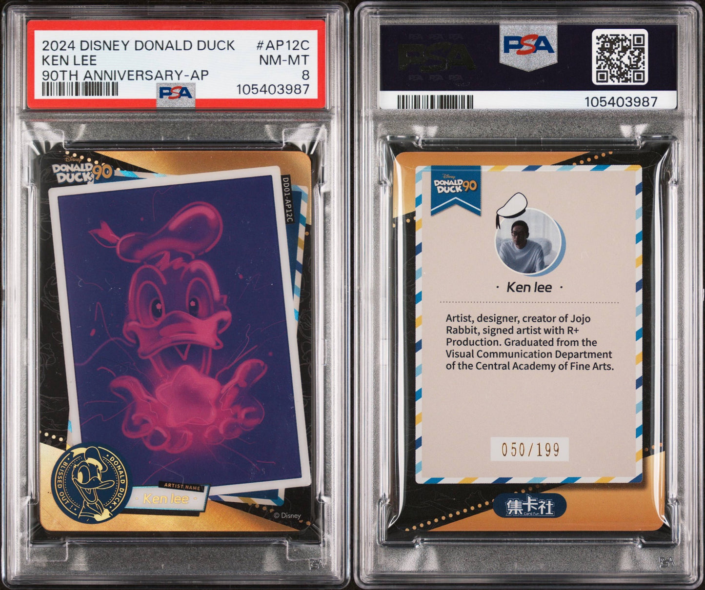 2024 Card Fun Disney Donald Duck 90th NO.050/199 Artist Ken Lee PSA 8