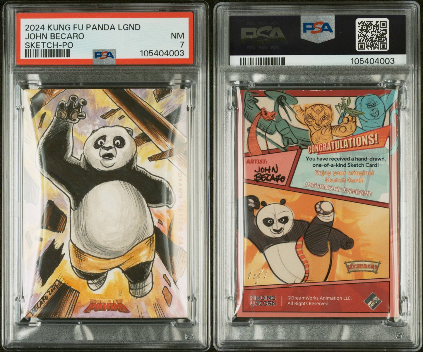 2024 Finding unicorn Kung Fu Panda 1/1 Sketch Po John Becaro PSA 7