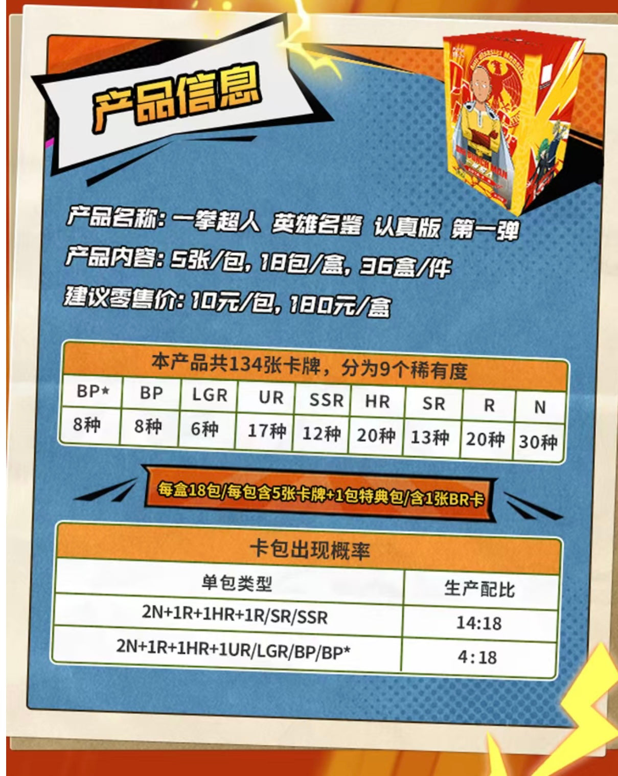 Kayou One Punch Man Vol1 Trading Card 18 Packs Premium Booster Box