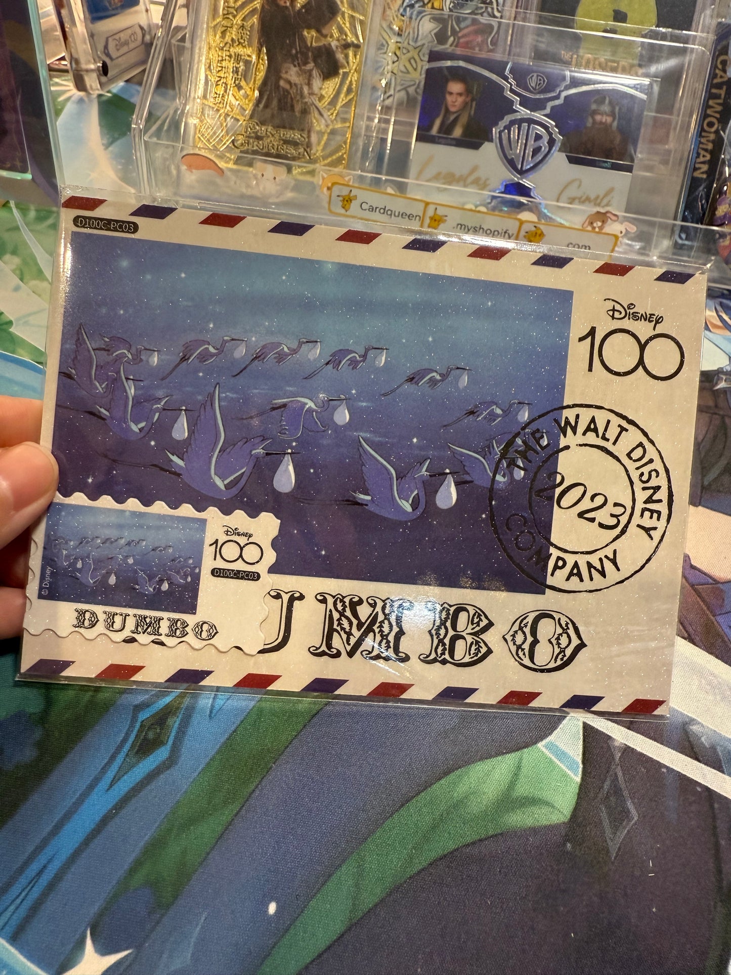 Card Fun Disney 100 Carnival postcard Dumbo flying (Stamp and postcard matched) US seller