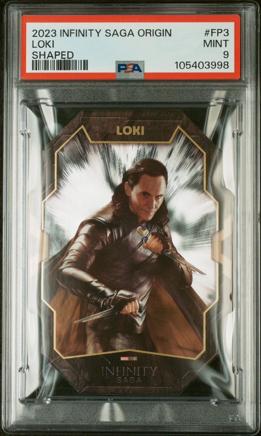 2023 Finding unicorn Marvel Infinity Saga Origin Loki Shaped Card FP-3 PSA 9