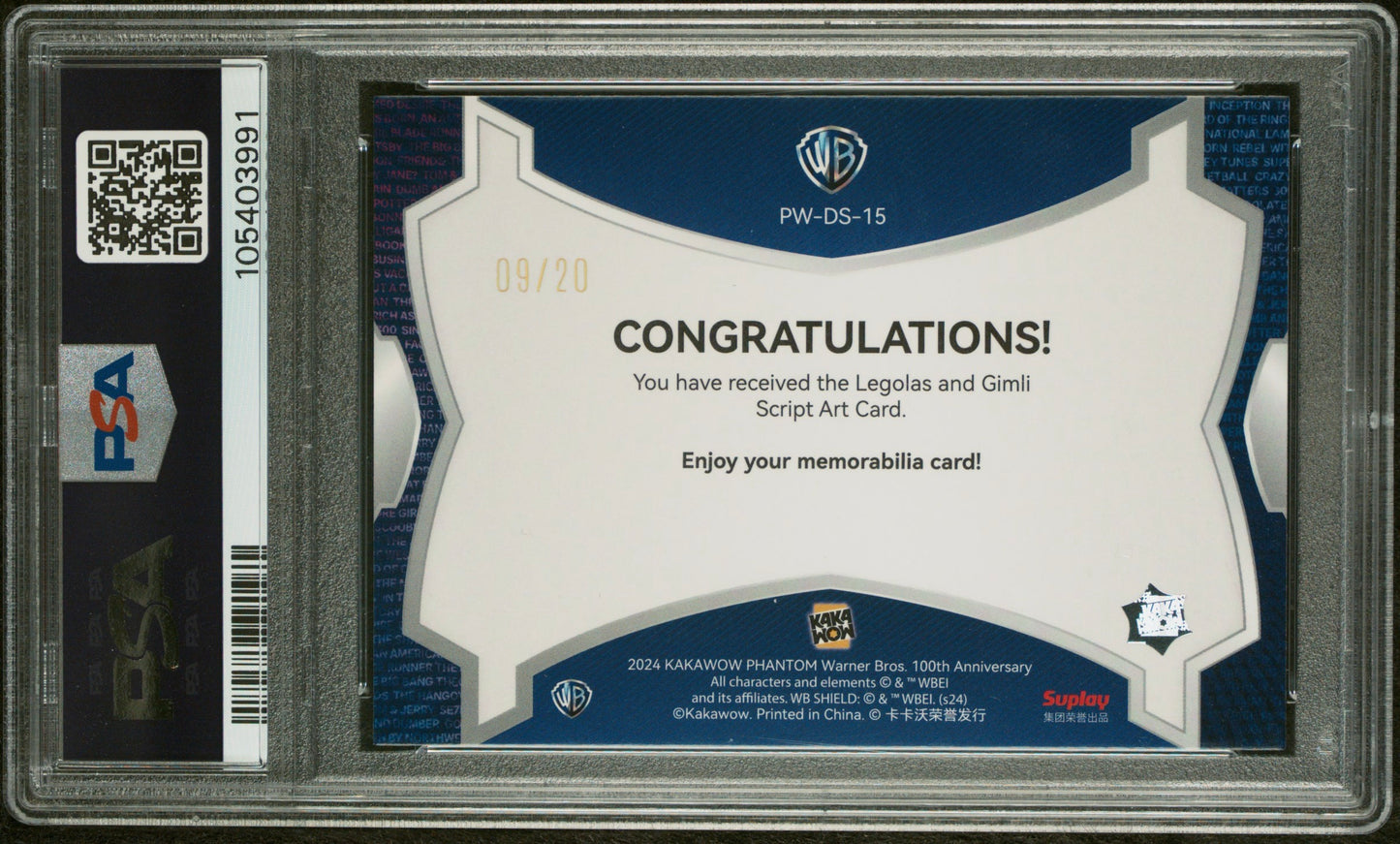 2024 Kakawow Phantom Warner Bros. 100th Dual Script Auto Gimli & Legolas PSA 10