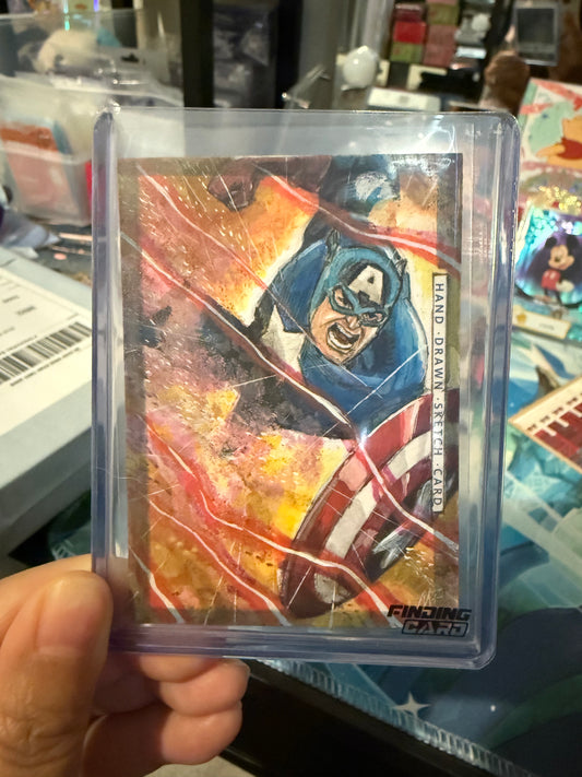 Captain America 1/1 sketch card from Finding Unicorn Marvel Thor-Thunder set US seller