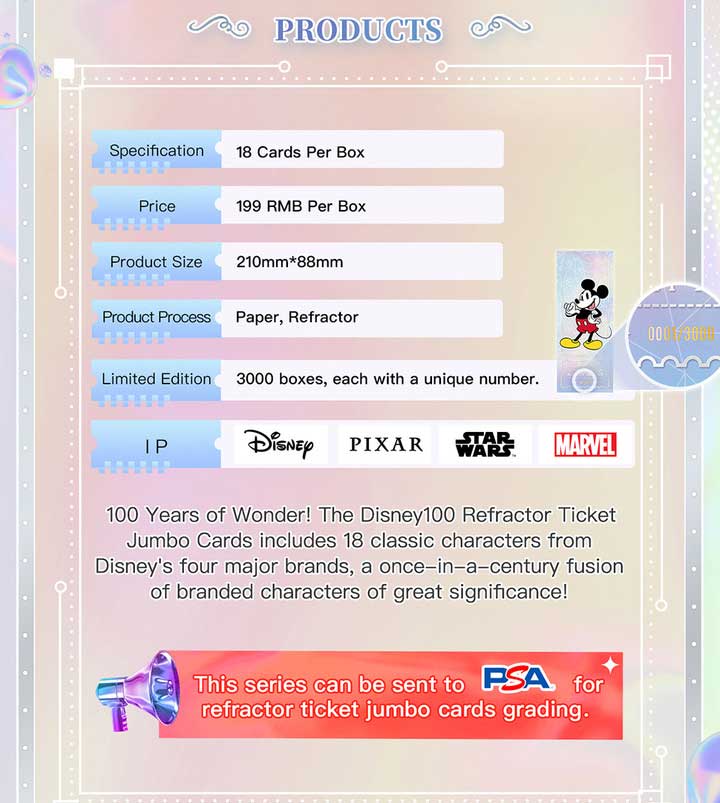 Kakawow Disney 100 Refractor Ticket Jumbo Cards 18 Cards Sealed Box