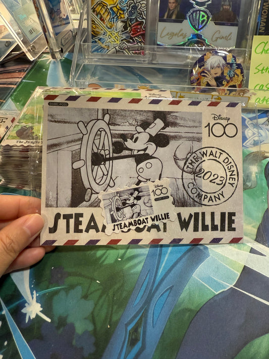 Card Fun Disney 100 Carnival postcard Steamboat Willie Mickey (Stamp and postcard matched) US seller