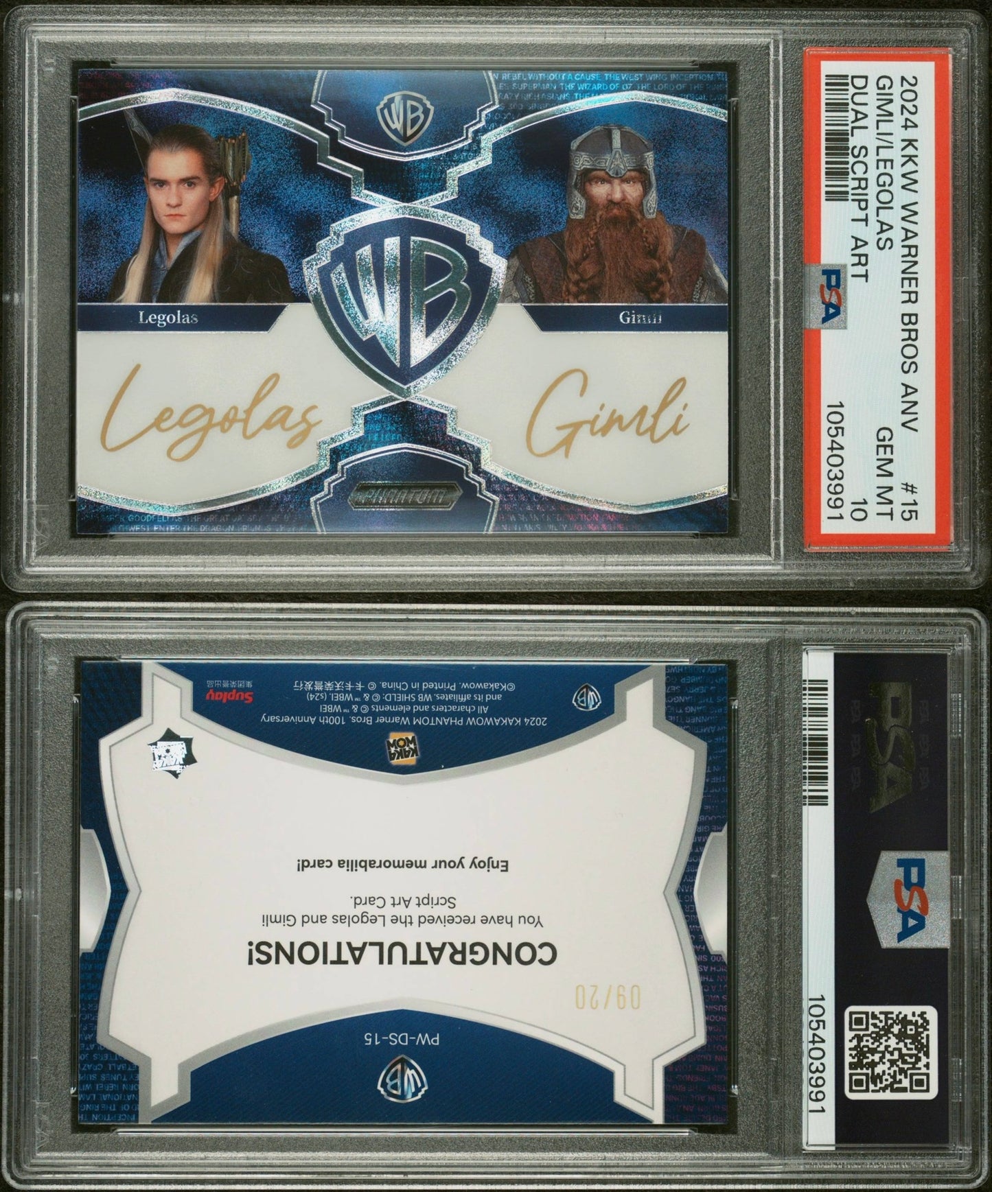 2024 Kakawow Phantom Warner Bros. 100th Dual Script Auto Gimli & Legolas PSA 10